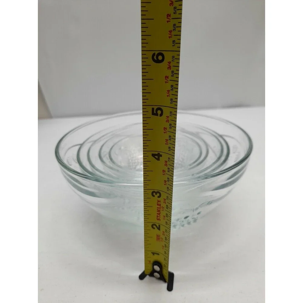 Set of 5 Clear Glass Nesting Bowls & Green Lids Grape Design